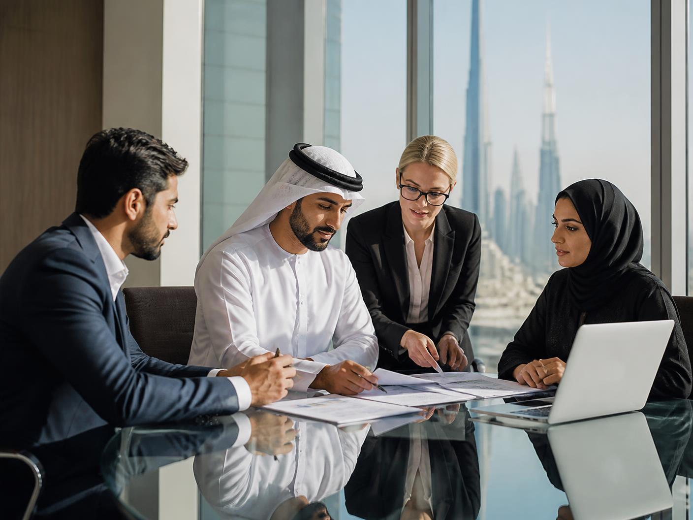 AZAN consultants meeting with clients in a Dubai office