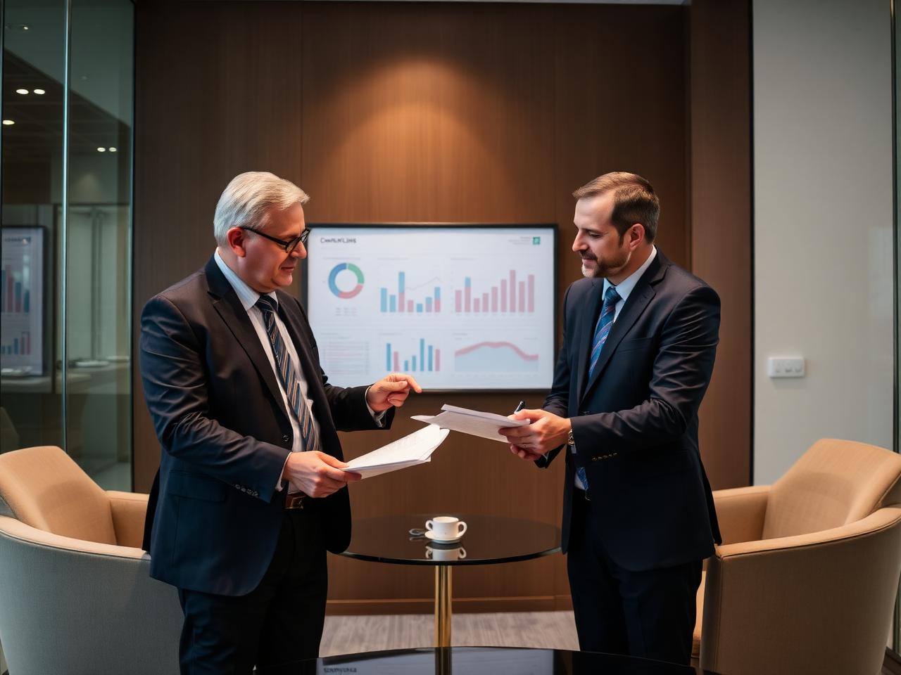 Advisor and client reviewing corporate banking documents